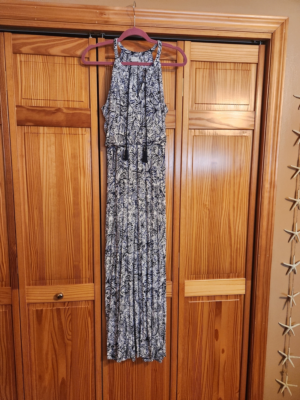 Rachel Zoe Black, Blue and White Patterened Halter Maxi Dress